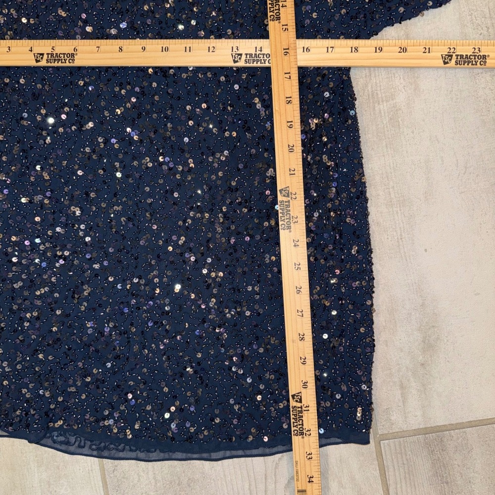 Aidan Mattox Navy Blue Sequin Cold Shoulder Party Dress Size 4 - Picture 7 of 9